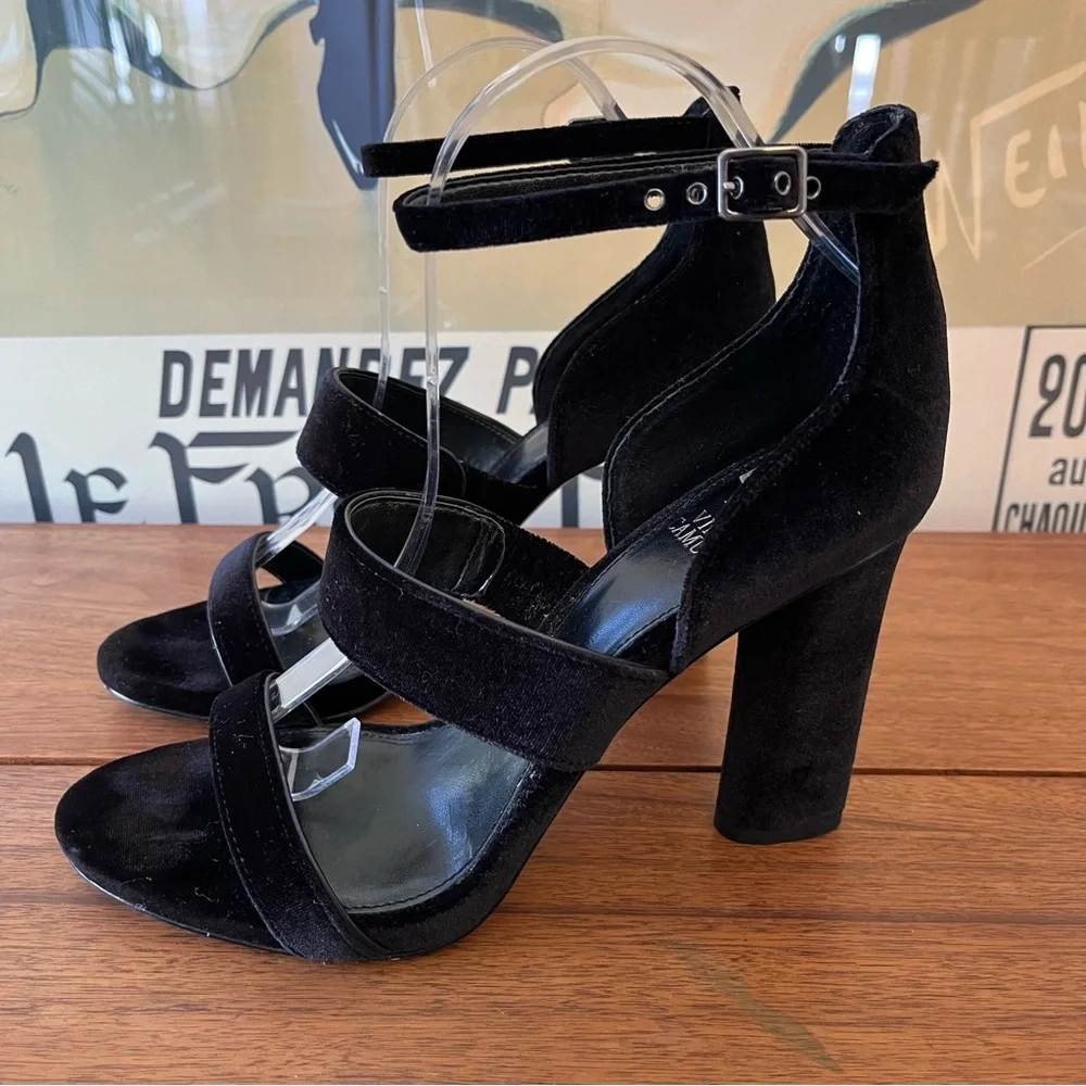 Vince Camuto Black Velvet Robeka Block Heel Sandals